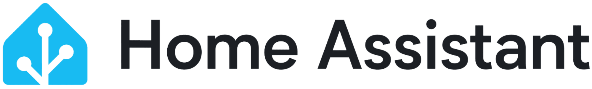 Untitled design (2) Logo of Home Assistant featuring a blue house icon with a branch design on the left and the text "Home Assistant" in black.